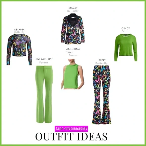 Alice + Olivia Livi Parrot Green Straight Leg Trouser Pant